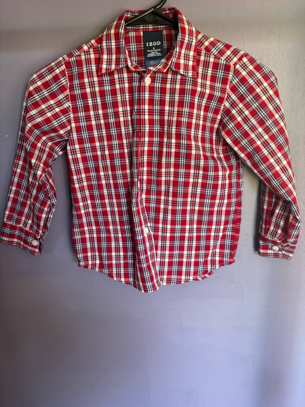 Izod Red and White Plaid Button-Down Shirt includes khaki pants